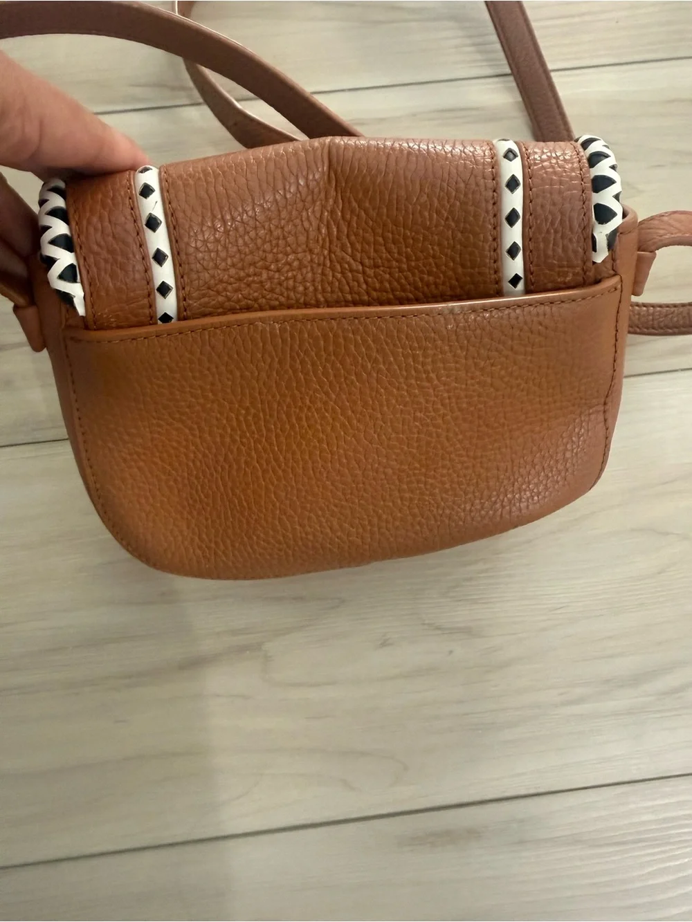 kate spade Tan Leather Crossbody with White & Black Trim
